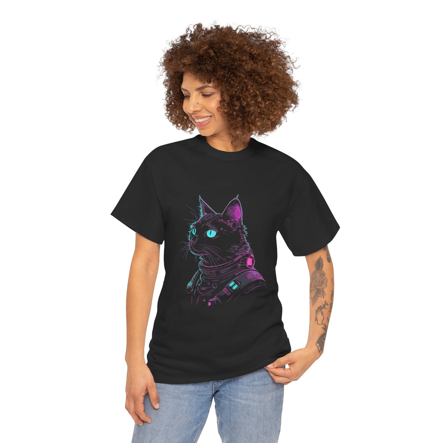 Tech Cat Cyberpet Futuristic Neon Tee – Cyberpunk Graphic T-Shirt (Unisex)