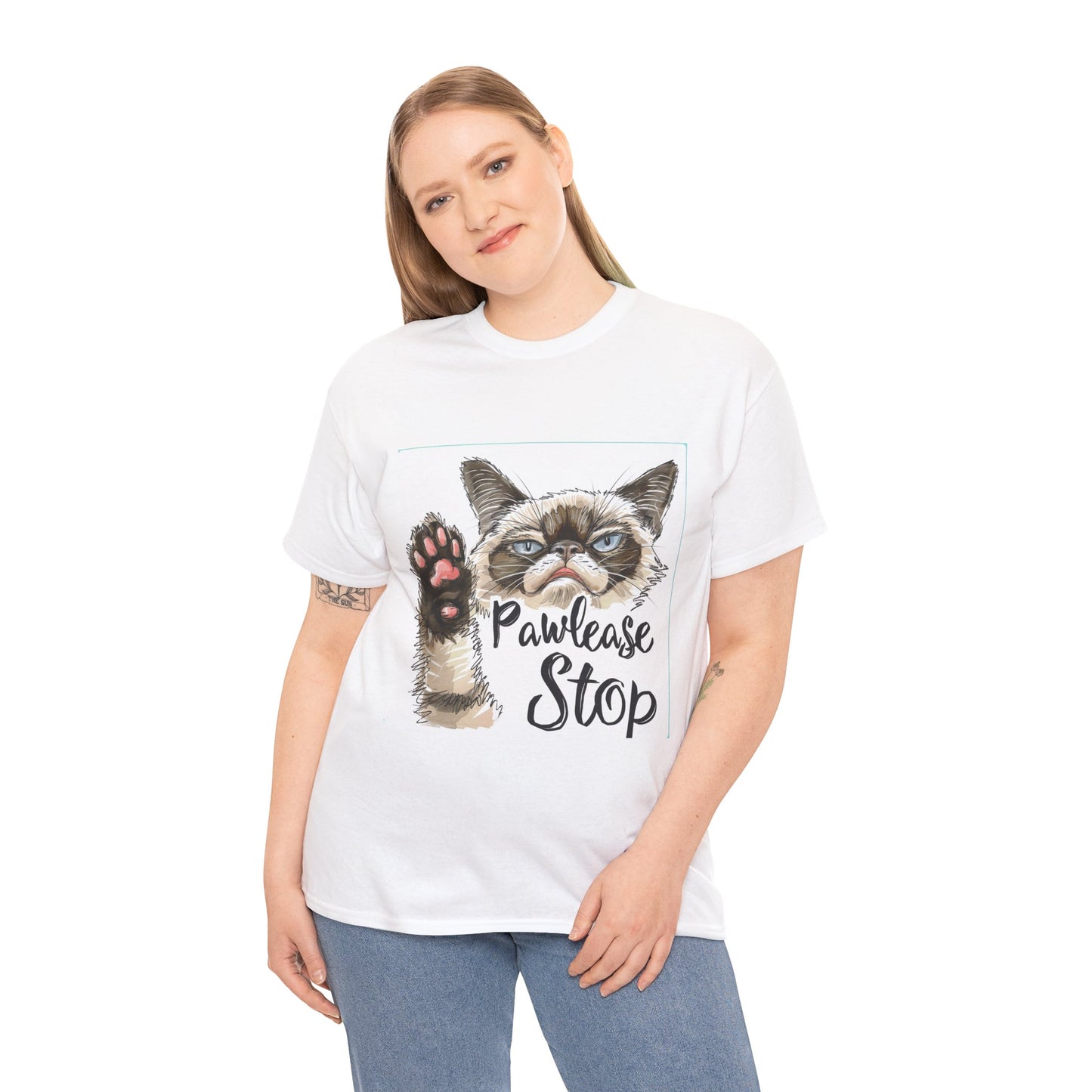 Pawlease Stop Funny Cat Pun T-Shirt – Unisex Kitty Attitude Tee