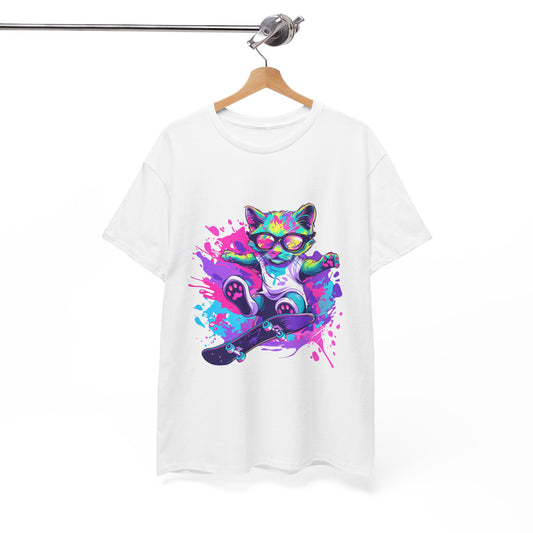 Rad Cat Unisex 80s Cartoon Cat Tee – Retro Neon Pop Culture Shirt