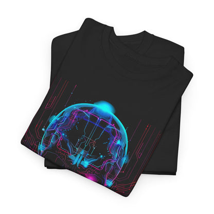 Neon Skull Hacker Cyberpunk Graphic Tee – Futuristic Neon Shirt (Unisex)