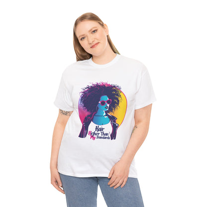 Hair Higher Than My Standards Rock T-Shirt – Unisex 80s Guitar Vibes Tee