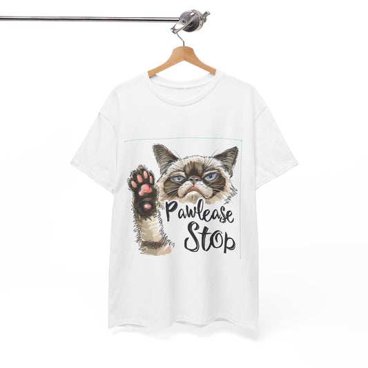 Pawlease Stop Funny Cat Pun T-Shirt – Unisex Kitty Attitude Tee