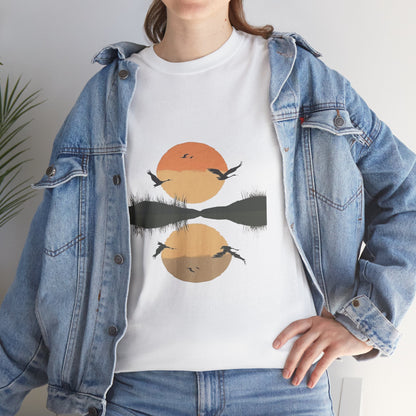 Sunset Over Still Water Nature Tee – Unisex Camping & Lakeside Adventure Shirt