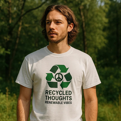 Recycled Thoughts, Renewable Vibes Unisex Green Living T-Shirt – Eco Lifestyle Tee