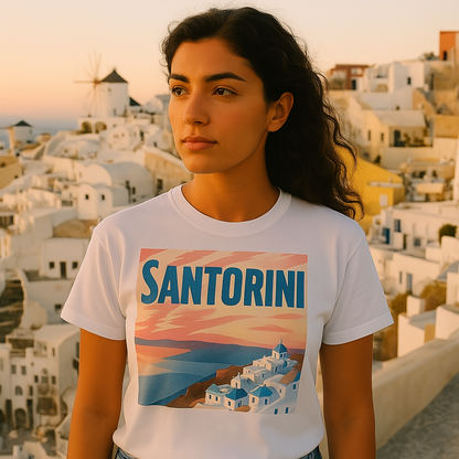 Sunset in Santorini Unisex Greece Travel T-Shirt – Urban Adventure Graphic Tee