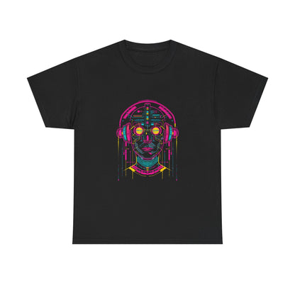 Robot DJ Head Cyberpunk Neon T-Shirt – Futuristic Graphic Tee (Unisex)