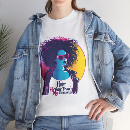 Hair Higher Than My Standards Rock T-Shirt – Unisex 80s Guitar Vibes Tee