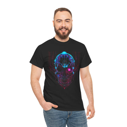 Neon Skull Hacker Cyberpunk Graphic Tee – Futuristic Neon Shirt (Unisex)