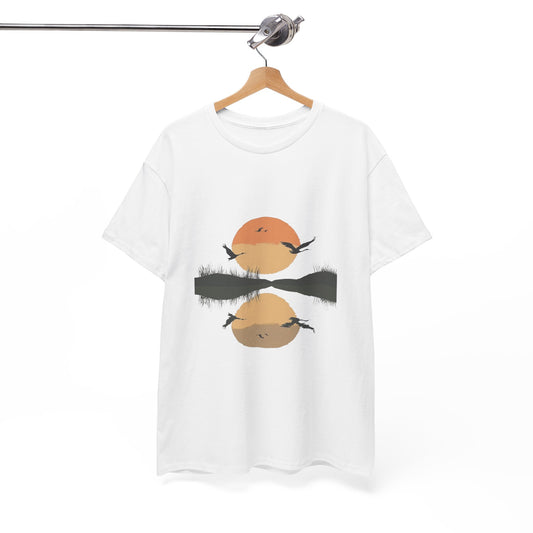 Sunset Over Still Water Nature Tee – Unisex Camping & Lakeside Adventure Shirt