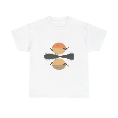 Sunset Over Still Water Nature Tee – Unisex Camping & Lakeside Adventure Shirt